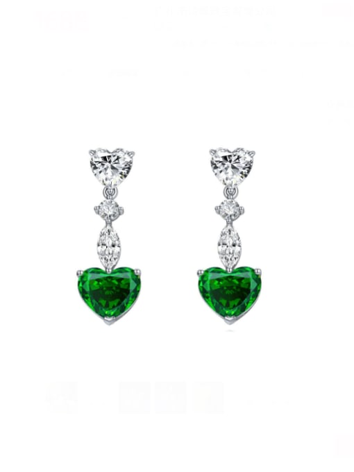 Green [E 1674] 925 Sterling Silver High Carbon Diamond Heart Luxury Drop Earring